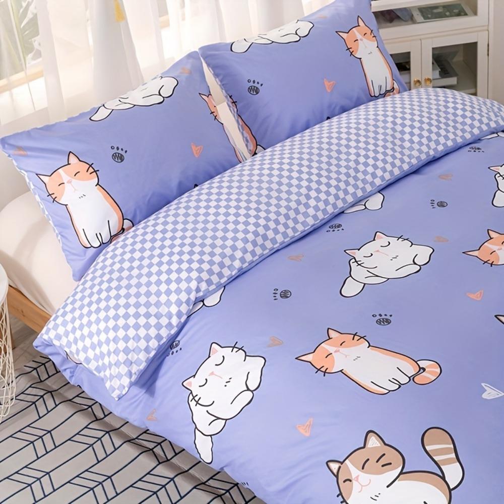 3-teiliges Blau Rosa Schwarz Bettwäsche-Set Niedlicher Hunde Katzen Druck Gemütlich Weich Bettbezug King Queen Twin Größe Geburtstagsgeschenk Mädchen Schlafzimmerdeko