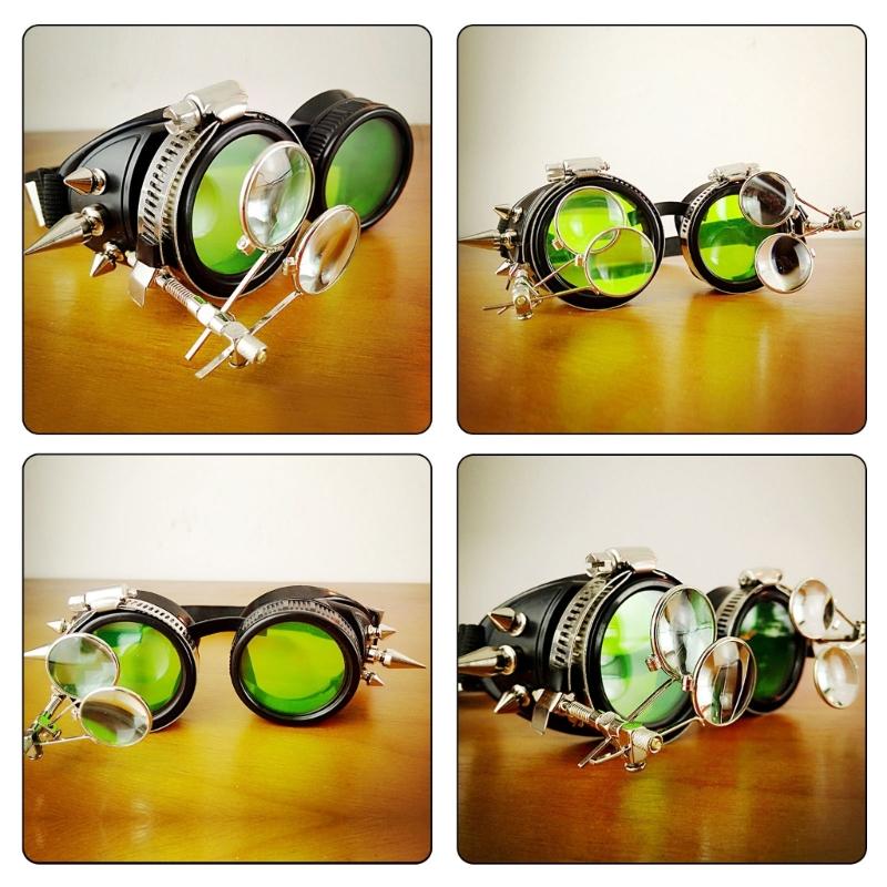 Retro Steampunk Glasses Halloween Cosplay Glasses Steampunk Goggles with Rivets for Carnivals Theme Party