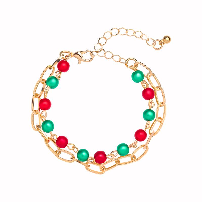 

European and American Christmas Double Layer Beaded Bracelet Set - Festive Holiday Jewelry