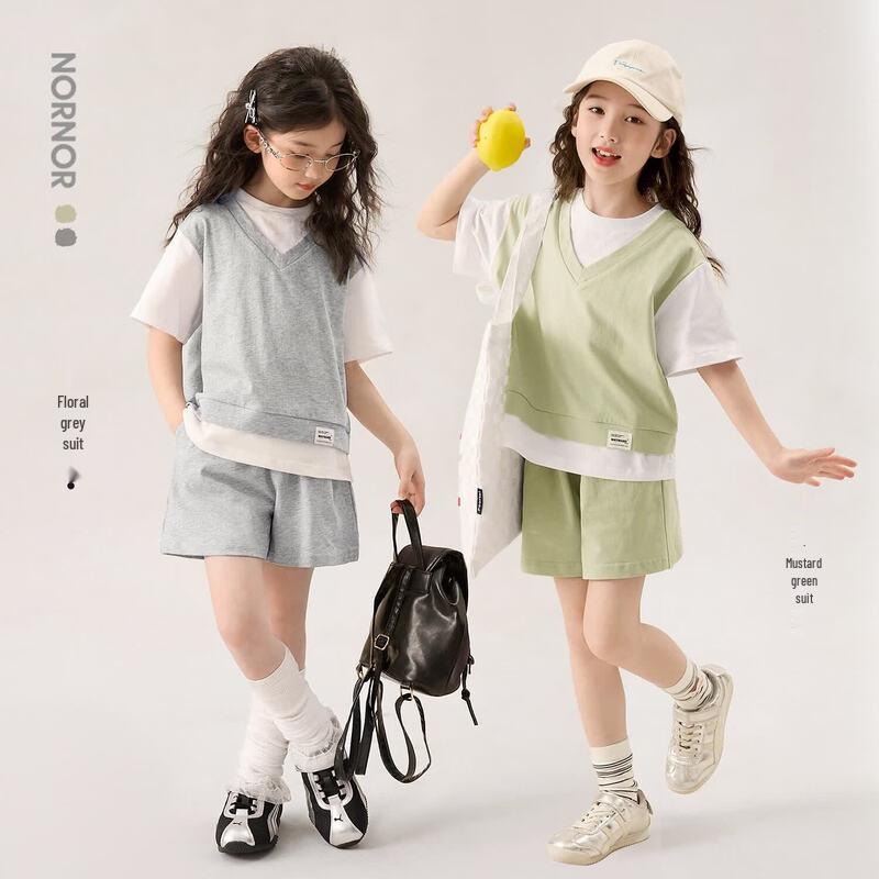 LUSON Girls Summer Cotton T-shirt & Shorts Set 140