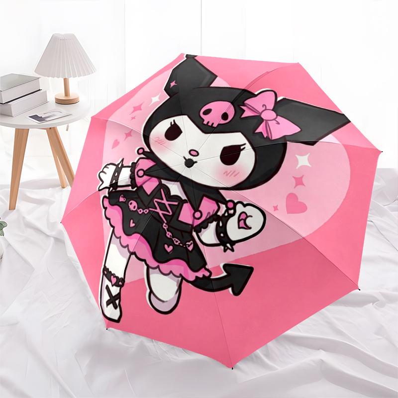 

1pc Gothic Skull Bowknot Hoodie with Heart Lace-Up Design Automatic Folding Umbrella - Portable 3-Fold Design with 8-Bone Iron Frame, Perfect for Fans