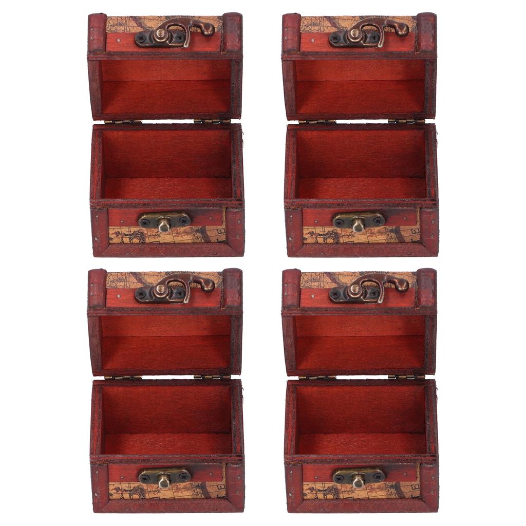4PCS Antique Wooden Small Box Vintage Wooden Storage Case for Storing Jewelry Treasure