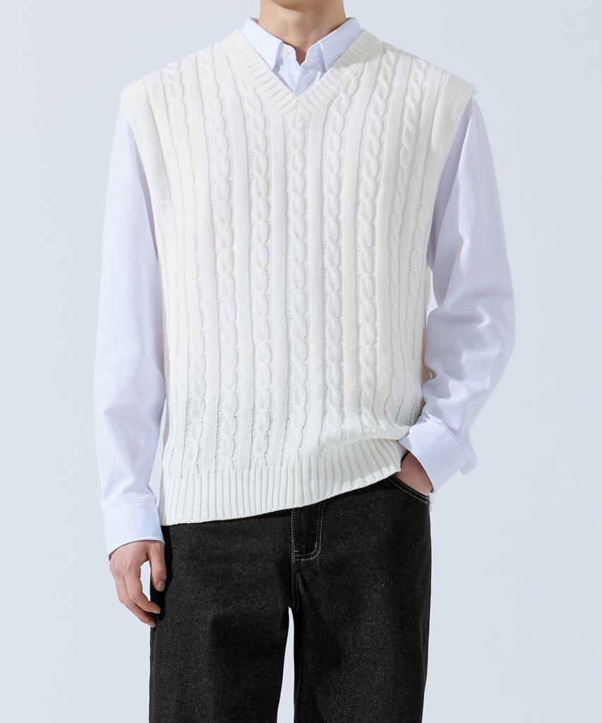 Topboy [2Pack] Regular Fit Cable Knit V-Neck Vest 6 Colors