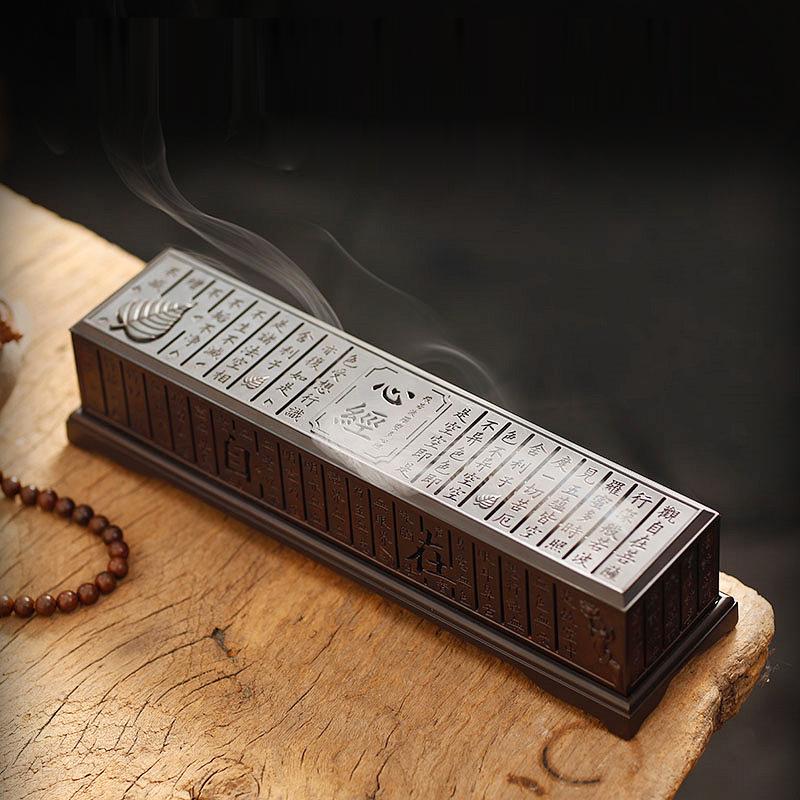 Y Zen Alloy Incense Burner Line Incense Sticks Holder Big Size Prajna Paramita Heart Sutra Metal Censer Sandalwood Incense Base