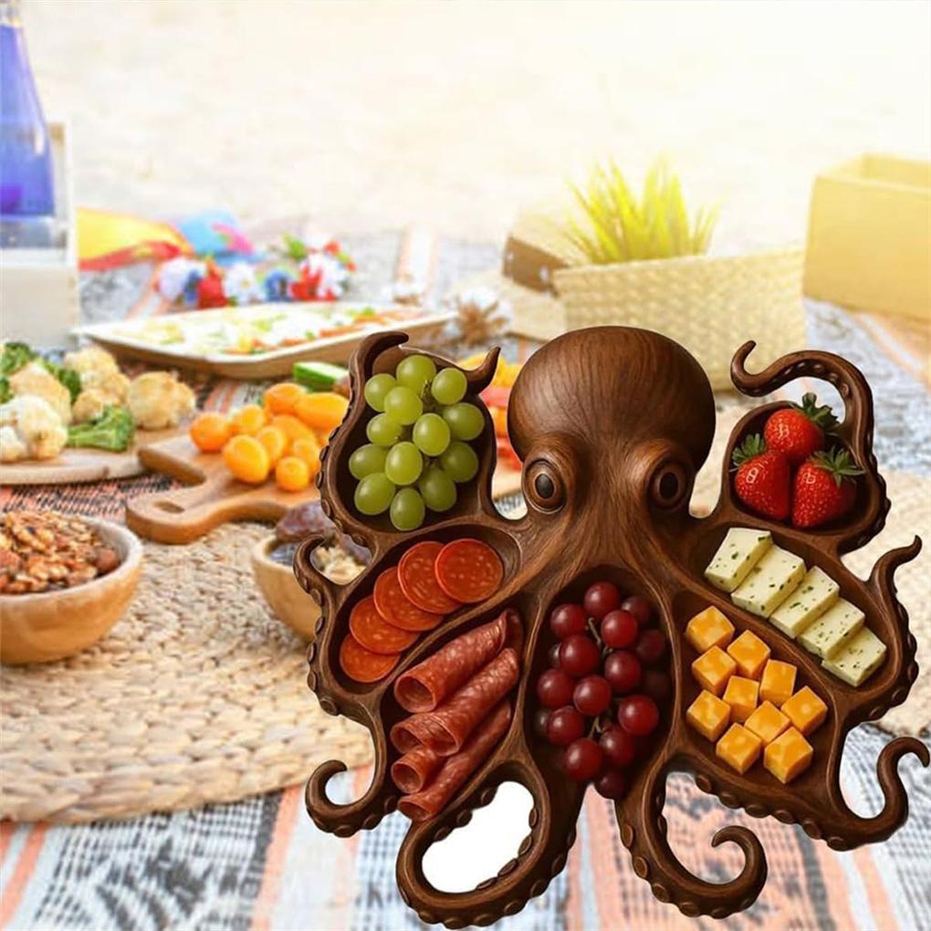 Octopus Charcuterie Fruit Snack Platter Wooden Food-grade Safe Octopuss Charcuteries Platter Food Snacks Display Tray Easy Clean
