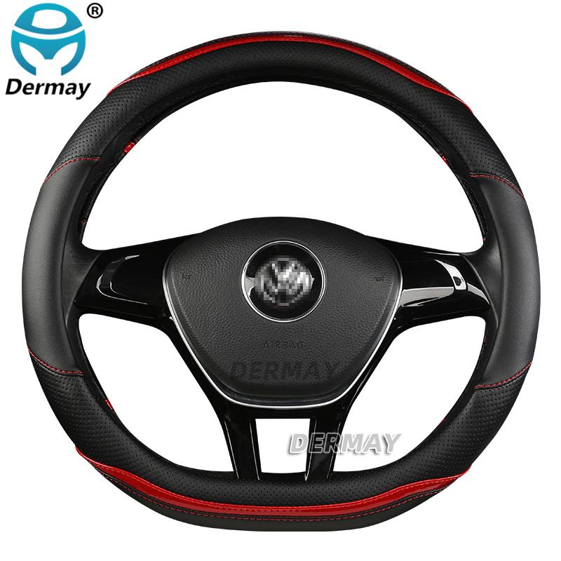 DERMAY Carbon Fiber + Microfiber Leather Car Steering Wheel Cover for Volkswagen VW Golf 7 MK7 VII Gti R Auto