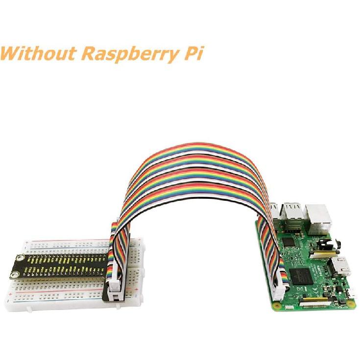 KEYESTUDIO GPIO Breakout Kit for Raspberry Pi - Assembled Pi Breakout + Rainbow Ribbon Cable + 400 Tie Points Solderless Breadboard