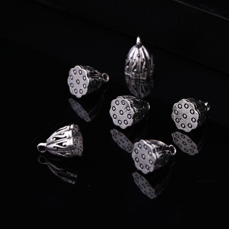 Anhänger Lotus-Kapsel aus tibetischem Silber: Vintage Blumenhalter Anhänger & Perlen für DIY Schmuck und Armbänder
