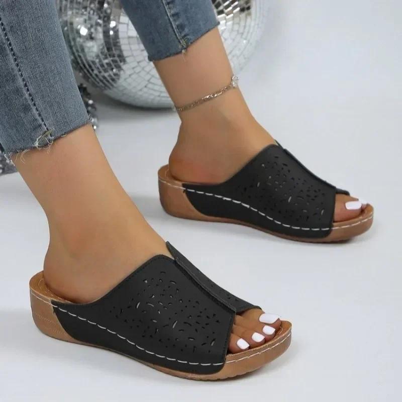 

Женские тапочки, летние новые женские туфли, высококачественные, однотонные, модные, с открытым носком, большие, пляжные женские тапочки, сандалии 42 чёрный