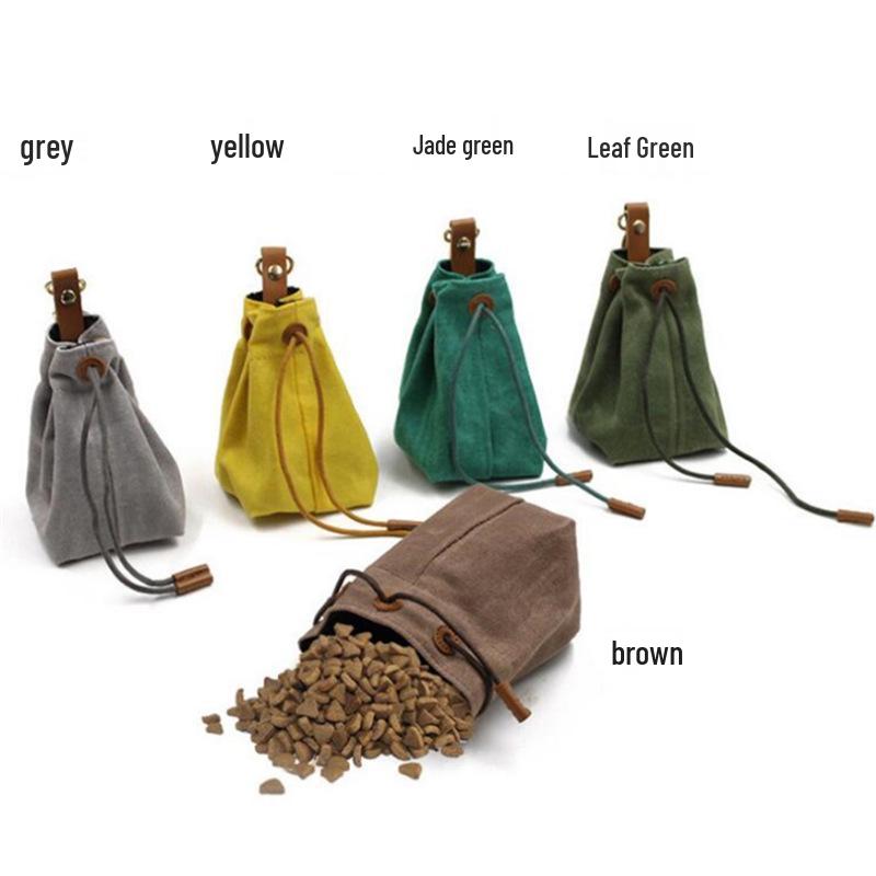 In Stock Canvas Dog Food Bag with Keychain & Drawstring, Waist Hanging Pet Treat Bag for Outdoor Use