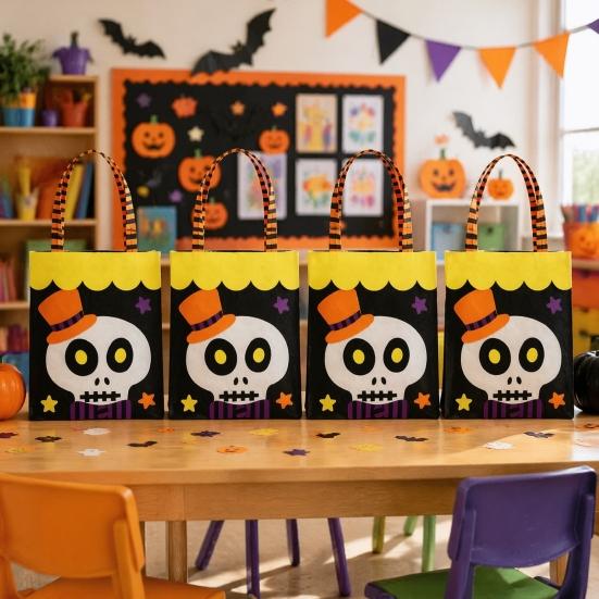 Holiday Photo Props Halloween Candy Bag, Cute Pumpkin Ghost Tote for Kids, Spooky Skeleton Theme Party Supplies Cartoon Pattern Treat Bag Party, Trick