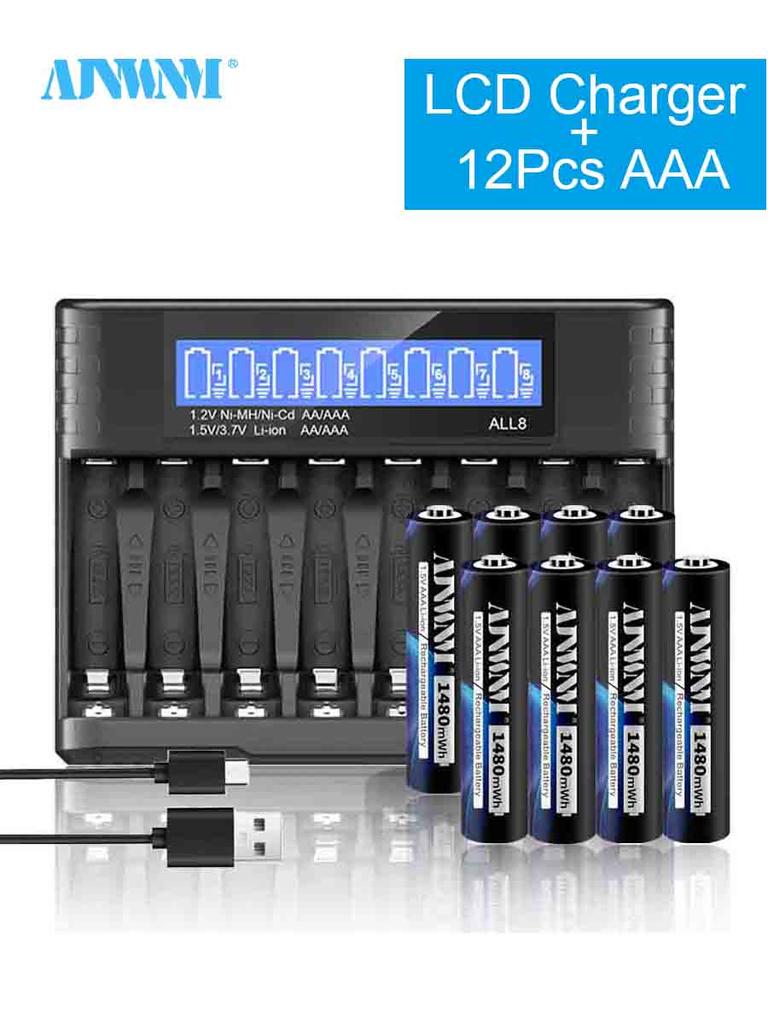 AJNWNM AAA 1480mWh Lii-ion rechargeable AAA battery AAA 1.5V 1.5volt original high capacity current batteries and charger