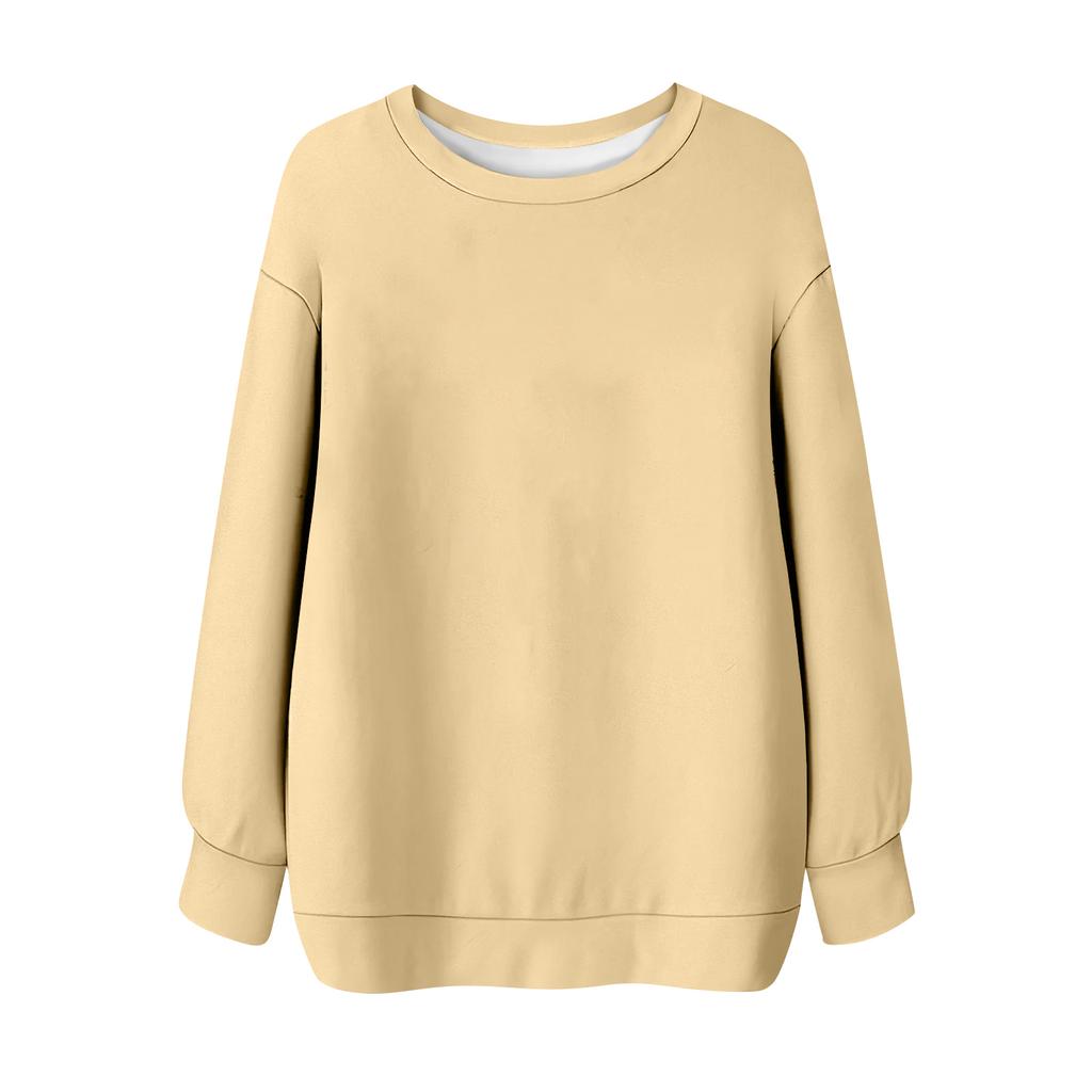 Women's Solid Color Round Neck Long Sleeved T-shirt Sweatshirt Top