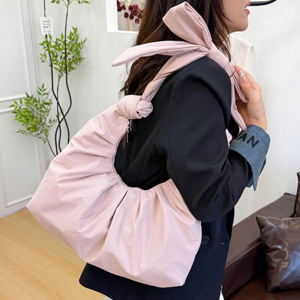 Bowknot Nylon Dumplings Bag Korean Style Cloud Bag Casual Handbag  Portable