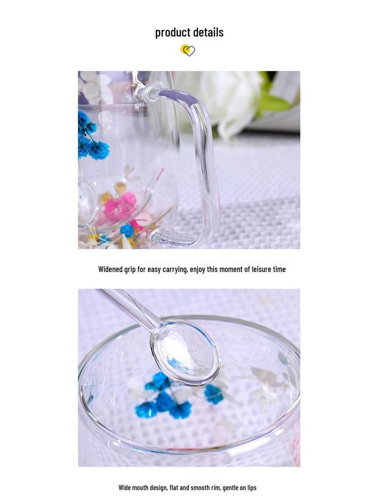 Luxury Double-Layer Glass Cup with Real Flowers and Quicksand Design