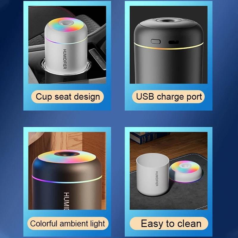 Mini Humidificateur d'Air 180ML USB Aromathérapie Diffuseur d'Arômes Électrique avec Lumières Colorées Purificateur d'Huiles Essentielles Créateur de Brume Lumières Pour Voiture Maison Chambre