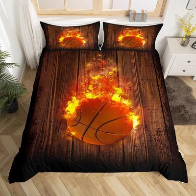 Basketball Bettwäsche-Set Einzelbett Queen Für Jungen Teenager Schlafzimmer Sportspiele Bettwäsche Set Rustikal Bauernhaus Holzbrett Deckenbezug