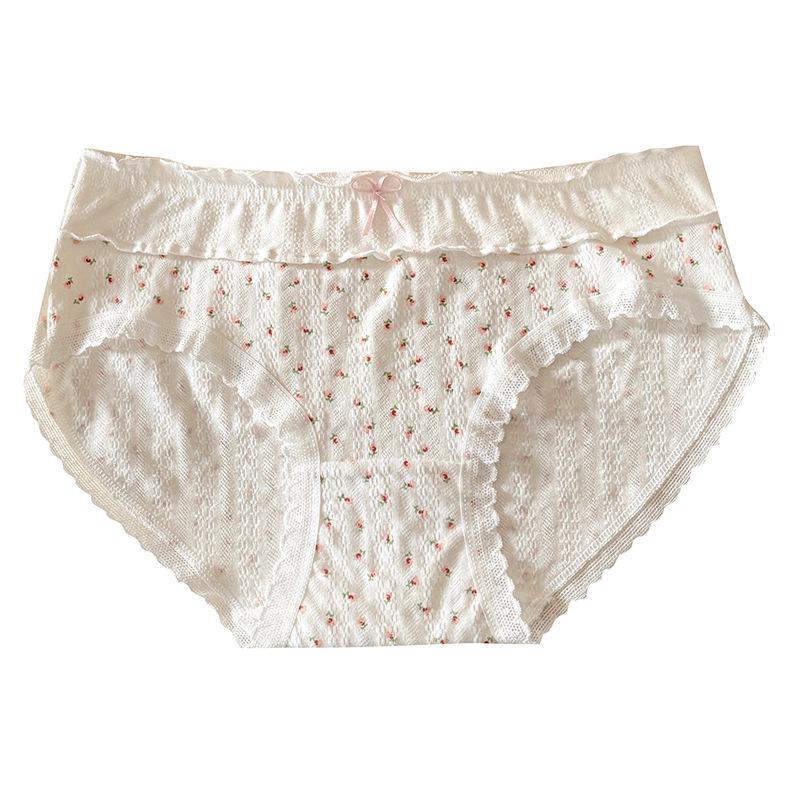 10A Antibacterial Women's Mid-Waist Floral Cotton Panties - Breathable, Skin-Friendly, Comfortable Korean Style Hip-Lifting Design