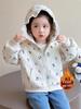 Girls' Cute Cartoon Print Ruffle Hooded Jacket - Korean Style, Autumn/Winter 2025