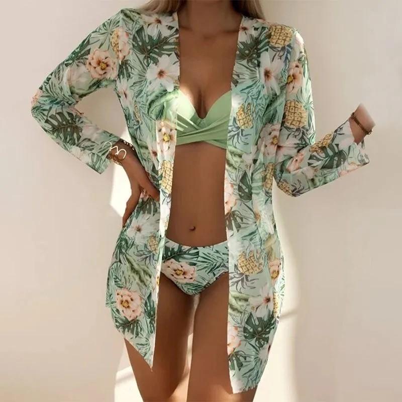 Women's Bikini Floral Sexy Quick-drying Swimsuit 3-piece Set
