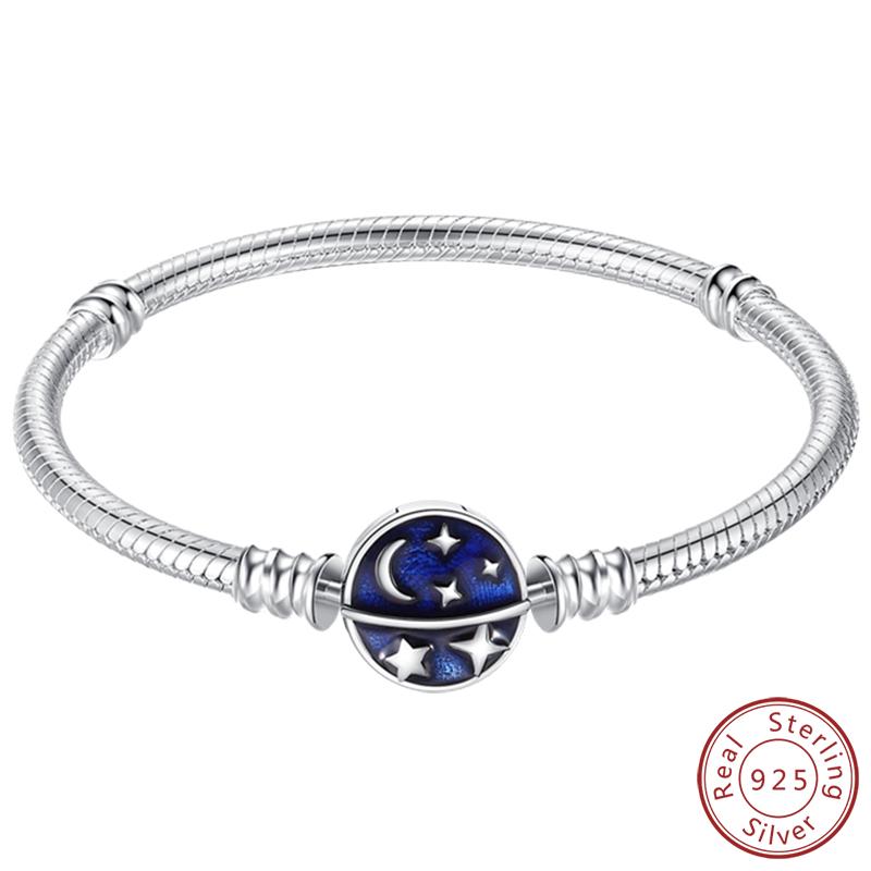 Real 925 Sterling Silver 17-20CM Butterfly Pet Ocean Starry Sky Original Bracelet Fit for Wedding Fine Jewelry DIY Making