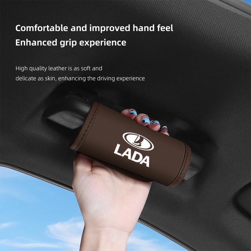 AVY1 2Pcs Car Anti Slip Pull Glove Car Interior Leather Handle Protector Cover For Lada Priora Niva 2107 Largus 2106 Granta Kalina