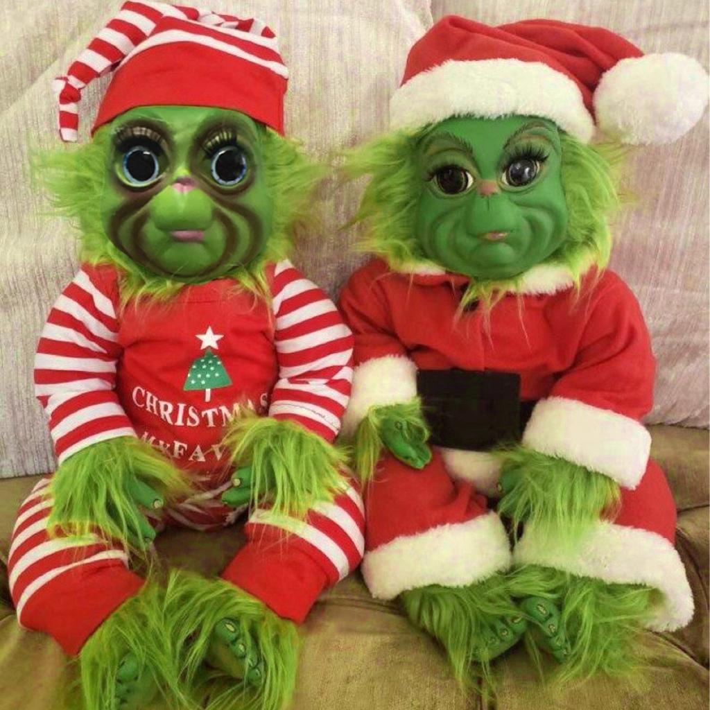 Vánoční latexová panenka, Zelený chlupatý dárek, Plyšová ozdoba, Vánoční dárek