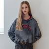 STripe Embroidery LeTTering Hooded T shirT ze10qT014na