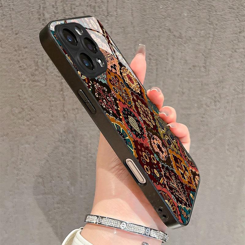 Full-Screen Floral Pattern Tempered Glass Phone Case For iPhone 11 12 13 14 15 16 17 Pro Max 17 Air 16E 7 8 Plus XR XS X Cover