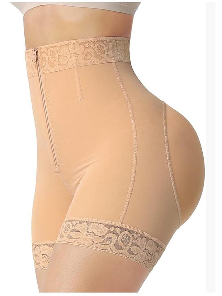 Plus Size High Compression Tummy Control Shaper Pants with Zipper and Hook for Waist Training and Hip Lift