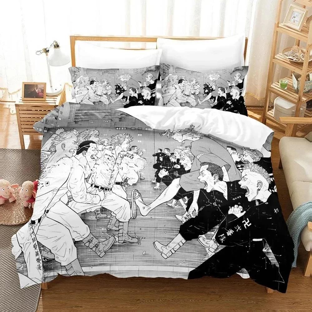 New 3D Anime Tokyo Revengers Bedding Set Printed Bed Set With Pillowcase Bed Duvet Cover Soft Queen King Size Bedclothes Home