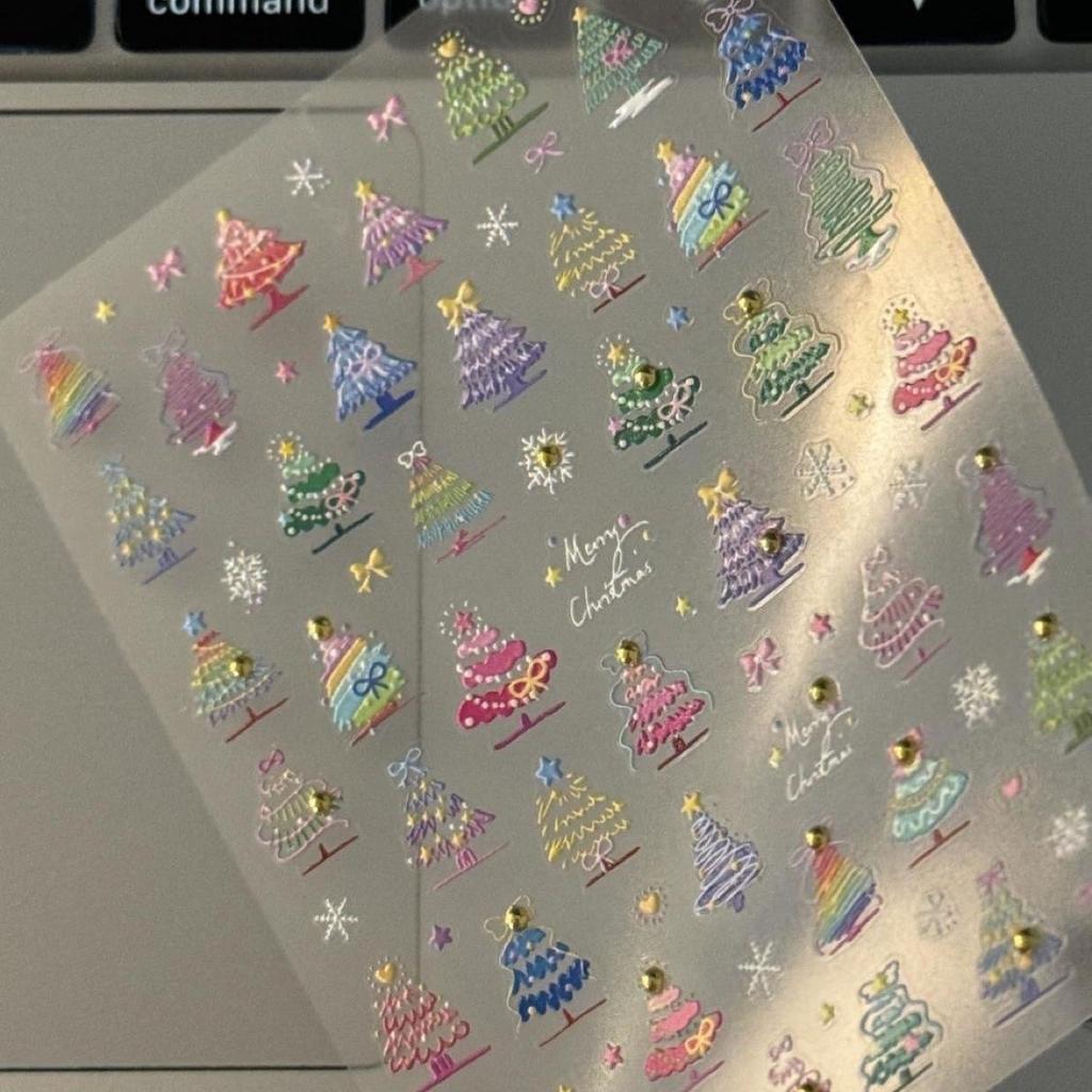 Christmas Tree Relief Manicure Sticker Ins Beautiful Christmas Tree Sticker Mobile Phone Tablet Decoration Camera Sticker DIY