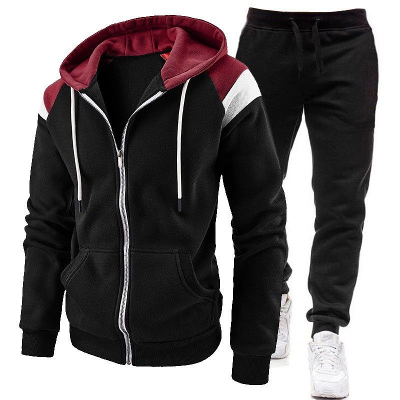 Men's Spring and Autumn Sports Suit Zipper Hooded Sweatshirt+pants Splicing Two-piece Set