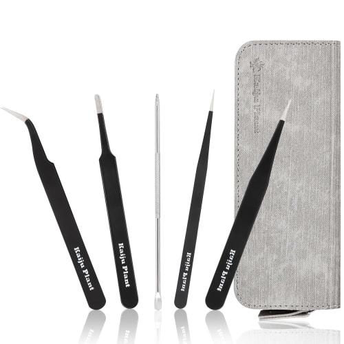 

Kaiju Plant Tweezers (4 Types) + Root Picker for Repotting, Beautiful Finish, Succulents, Agaves, Cacti, Gardening, DIY, with Pouch, Stainless Steel