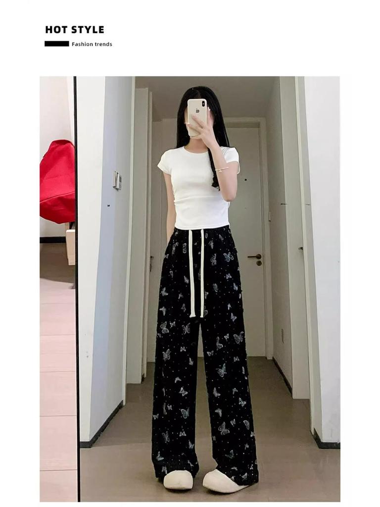 Petite High Waist Bow Wide-Leg Ice Silk Pants - Women's Summer Style