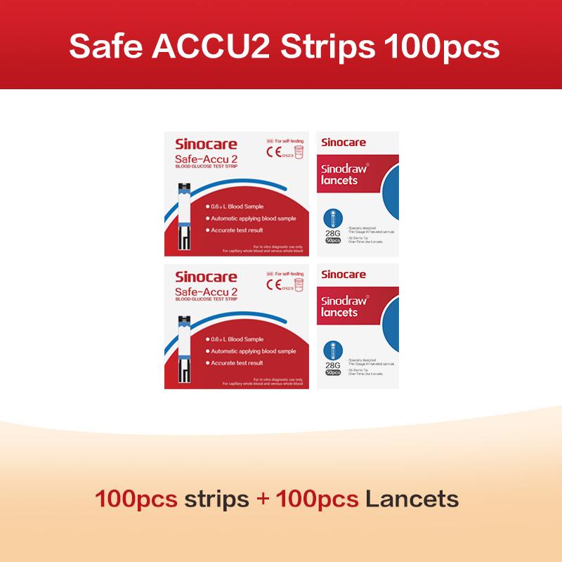 AWP1 Sinocare Safe Accu 2 Glucometer Kit Blood Sugar Meter Diabetes Sugar Test Machine Glucose Test Strips with Lancets