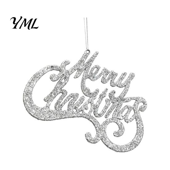Store Window Holiday Decor Merry Christmas Letter Sign for Tree, Glitter Plastic Hanging Gift Packaging Accessories Ornaments, Sparkling Letters