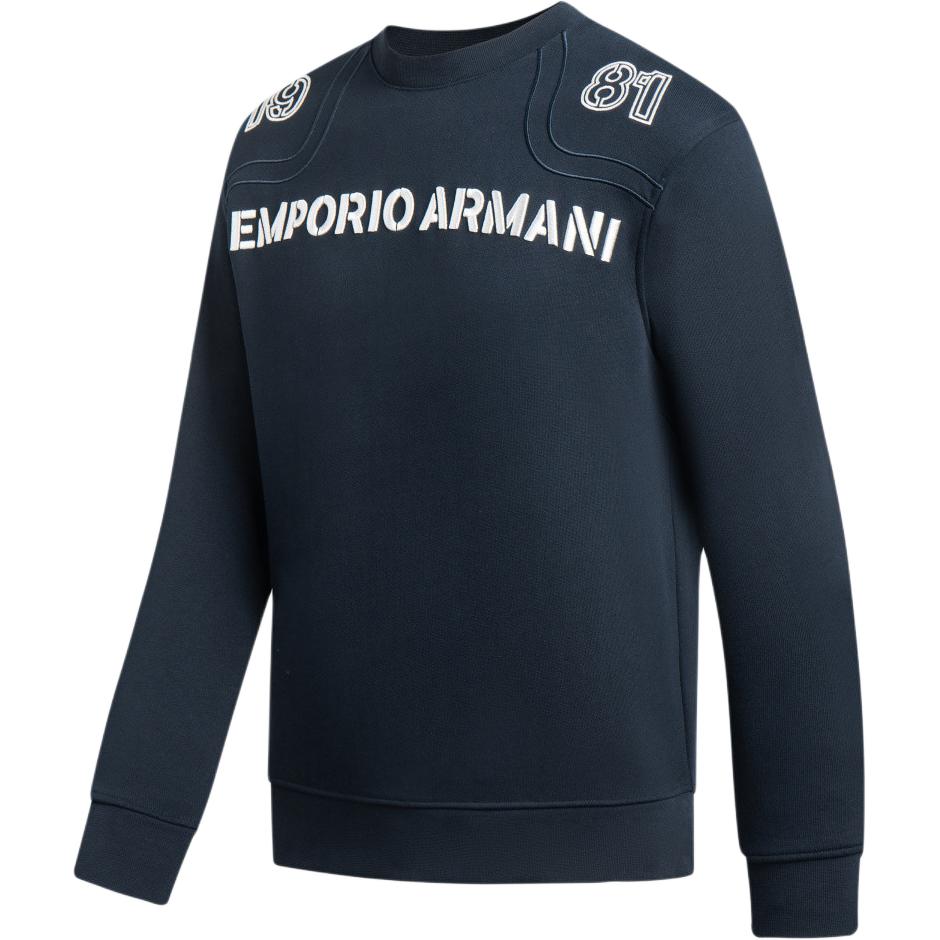 Emporio Armani Round Neck Logo Embroidered Long Sleeve Sweatshirt Men sweatshirt Navy-Blue 6R1ME3-1JWPZ-0920