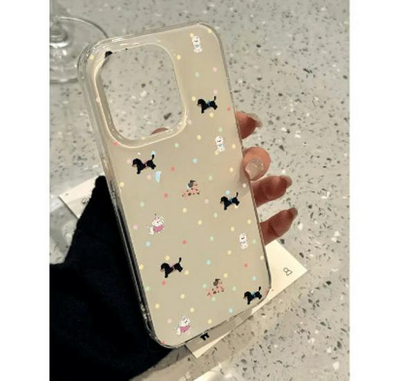 

Polka Dot Cake Animal Double Layer Phone Case for Apple 17 Pro Max, 16, 14 - White with Large Hole, Advanced Korean Style iPhone 14