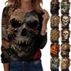 Women's Long Sleeve Casual Pullover Top Halloween Skull Print Round Neck Sweatshirt Lightweight Comfortable Fit