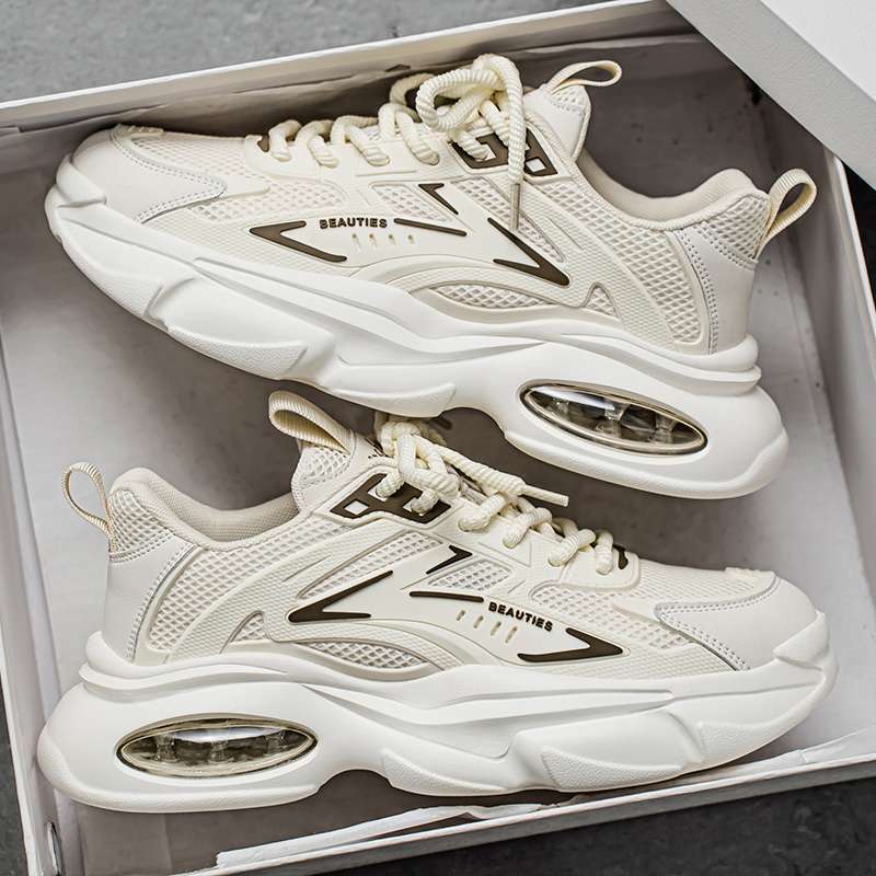 Men's shoes 2025 new summer breathable mesh youth leisure sports dad shoes student running heightening board shoes