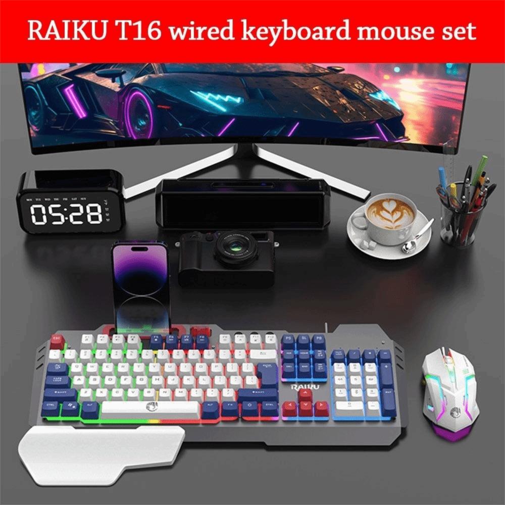 104 Keys RAIKU T16 Keyboard USB Connection Gaming Mechanical Keyboard Keyboard Mouse Set  Office