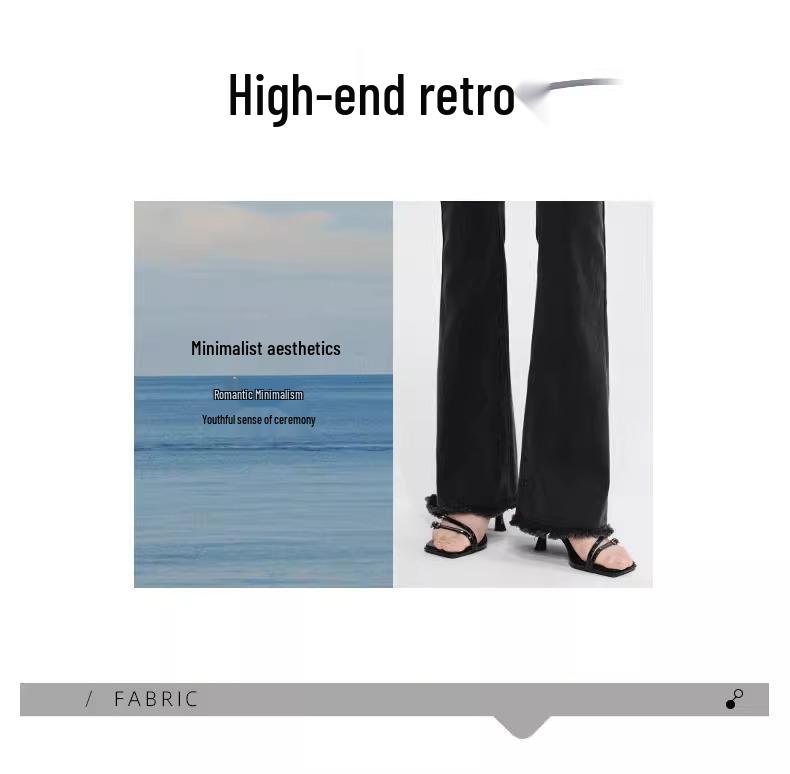 Women's High Waist Black Flare Jeans with Frayed Edge, Spring 2025 Collection