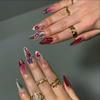 24pcs Manicure Long Almond False Nails Simple Cherry Color Fake Nials French Detachable Press on Nails Women