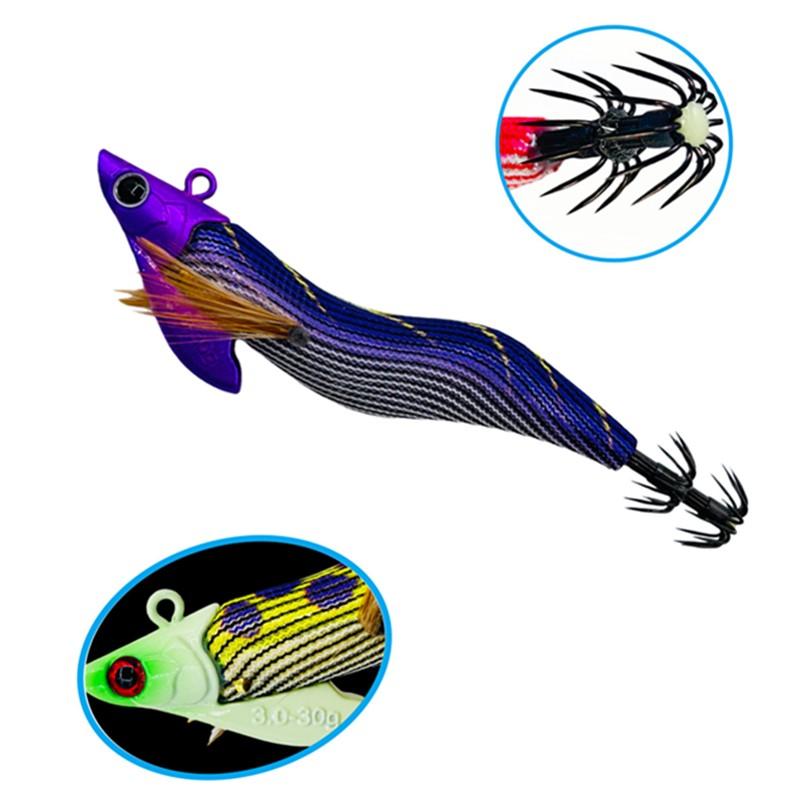 Lead Head Squid Jig Wood Shrimp Lure Uv Luminous Soft Legs Fast Sinking Egi Hook Saltwater Boat Fishing Octopus Bait