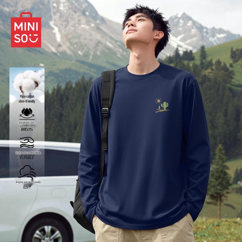 MINISO Men's Loose Fit Long Sleeve Round Neck T-Shirt