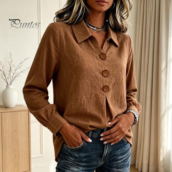 Women Button Down Shirts Shirt Blouse, Long Sleeve V Neck Loose Flowy Wrinkle Resistant Lightweight Breathable Tops Tunic Shirt, Casual Work