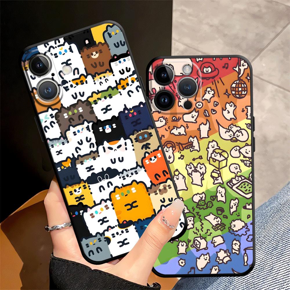 Cute Cat Cartoon Case for Apple iPhone 17 Pro Max 11 14 16 13 Air 15 Pro 7 8 12 XR XS MAX Funda Phone Cover