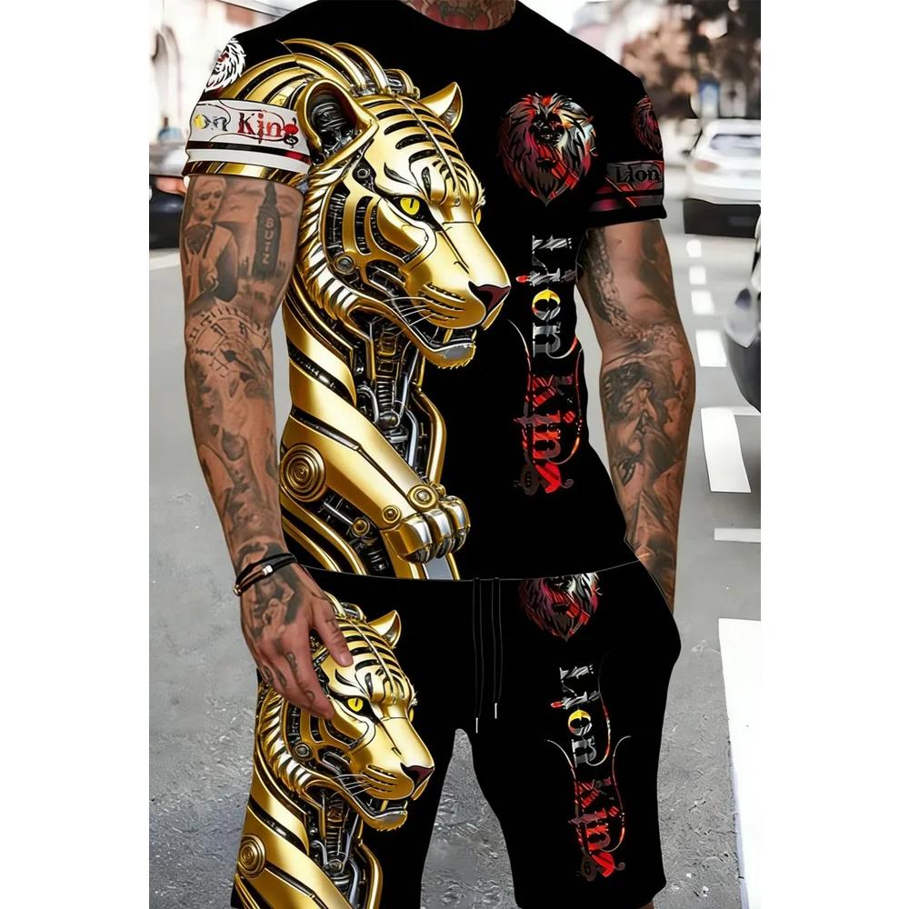 Fashion Animal Print Men's Sportswear Casual Versatile Short-sleeved Shorts Set Comfortable Breathable Sport Wear Men’s