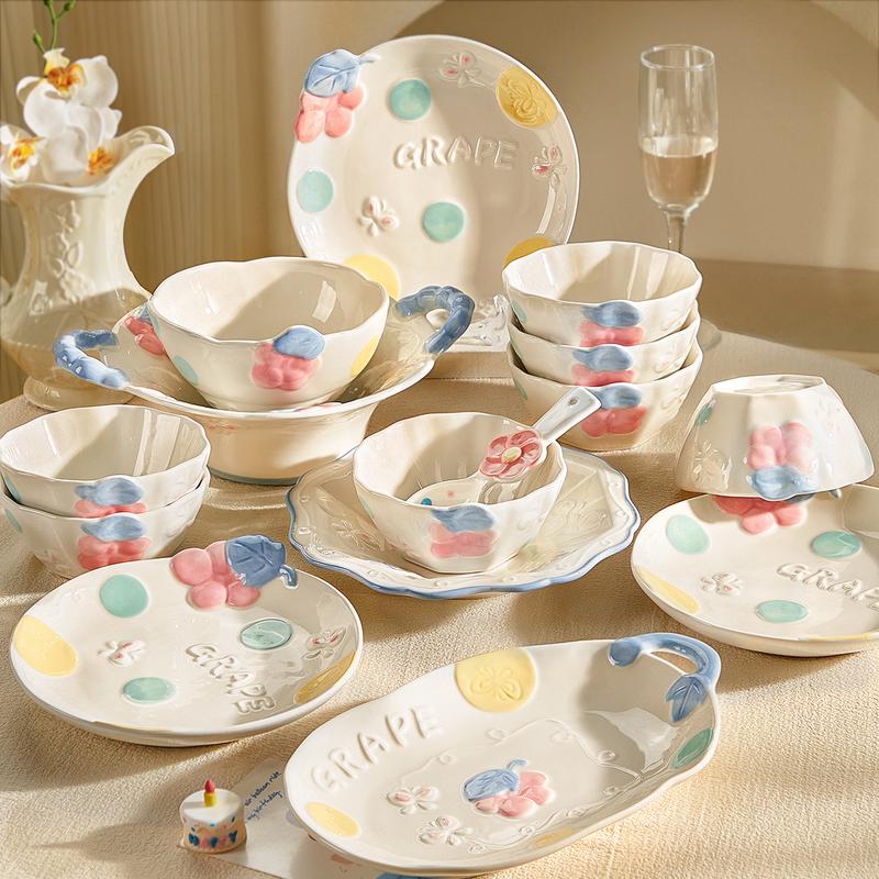 Cute Cartoon Ceramic Dinnerware Set, 12-Piece